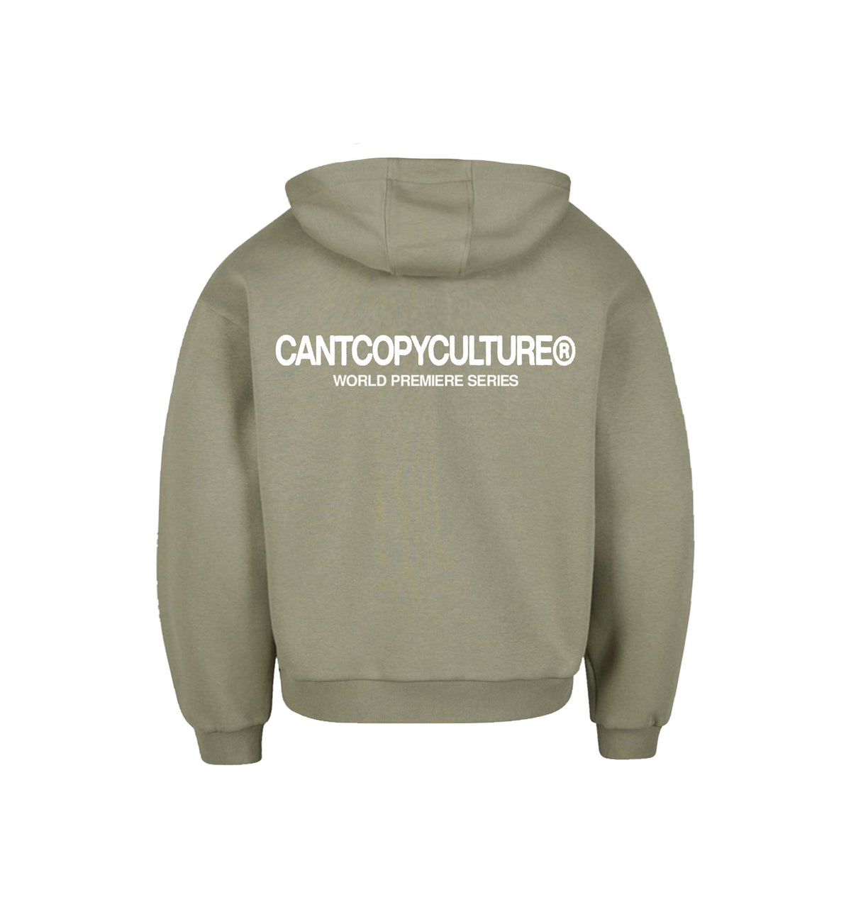 Green hoodie with text on the back against a white background