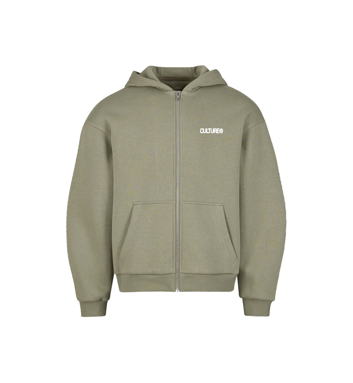 Green hoodie with a brand logo on a white background